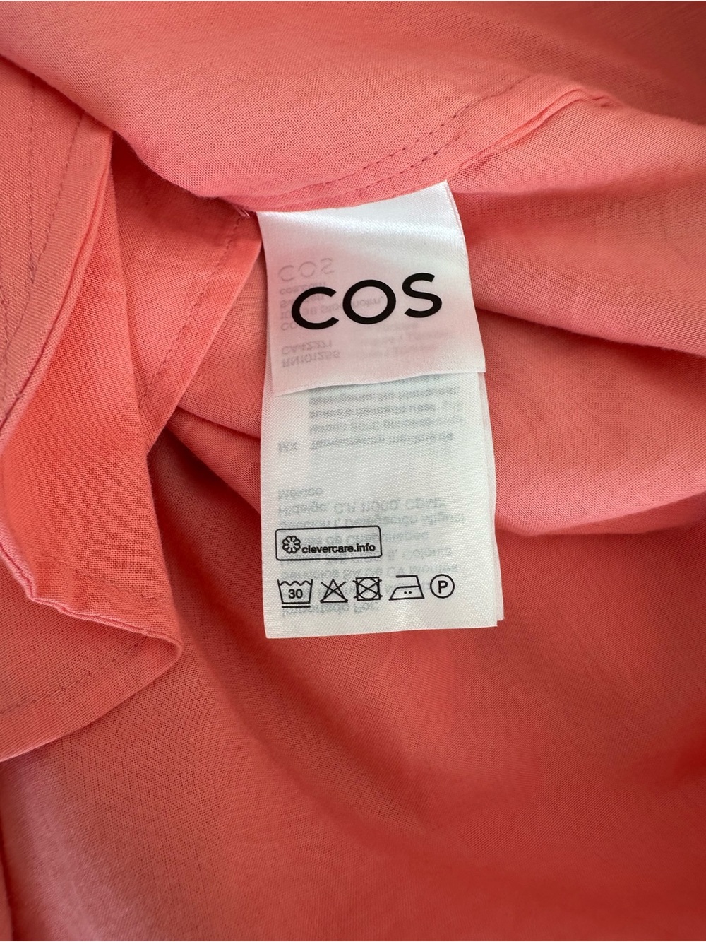 COS Pink Coral Midi Shirt Dress Tie Waist Minimalist Quiet Luxury size 8 - Picture 7 of 8